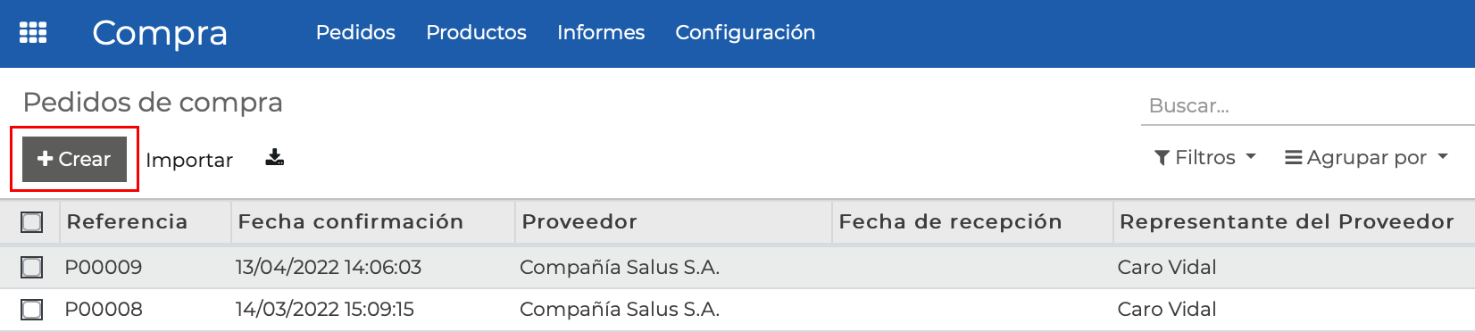 Imagen 3: Crear Pedido de Compra