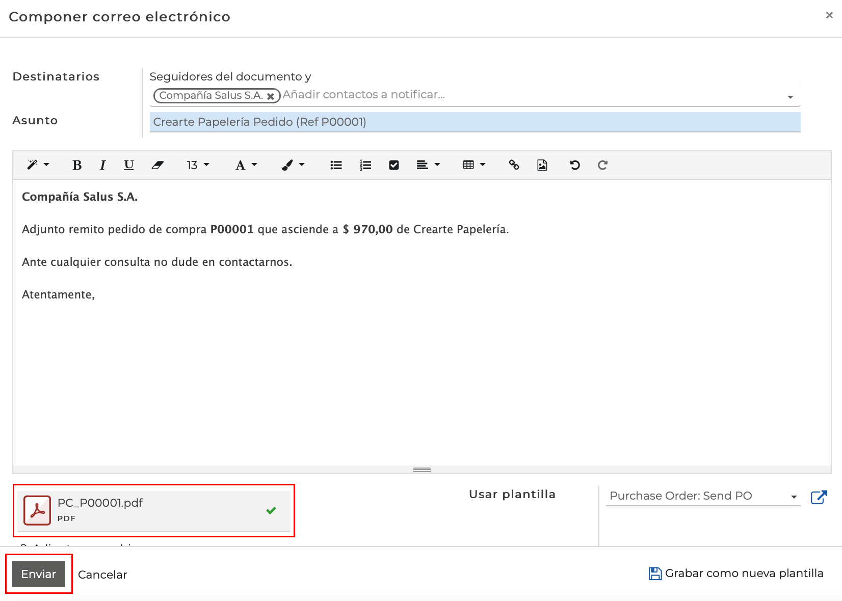 Imagen 7: Enviar pedido al proveedor