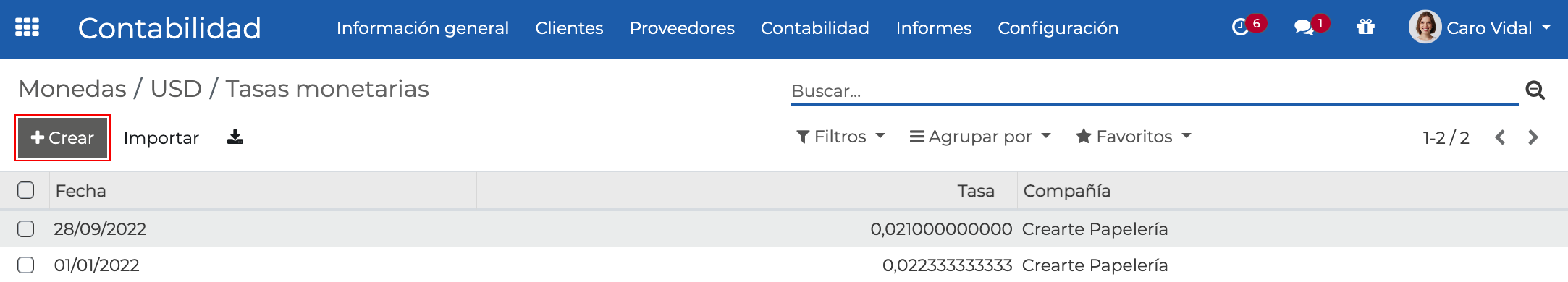 Imagen 6: Crear tasa