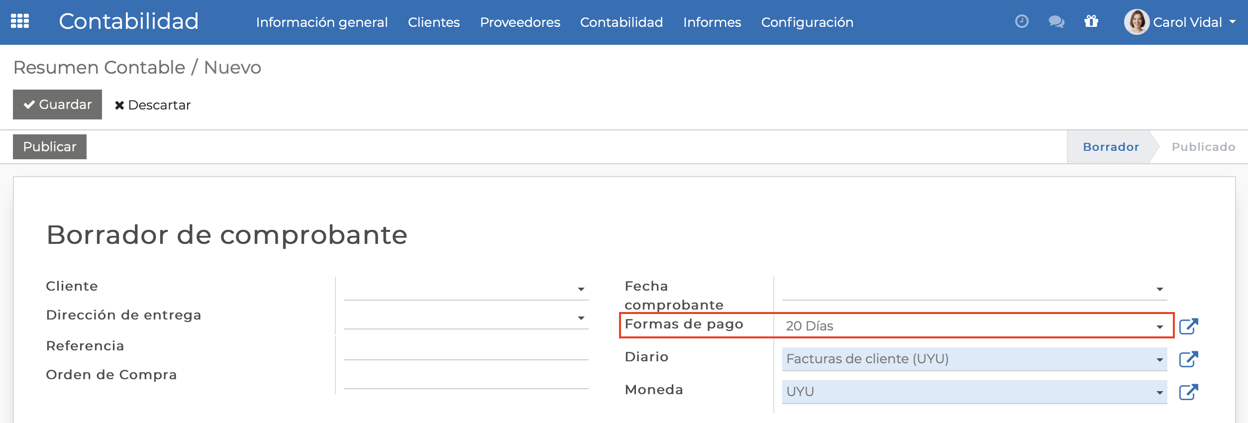 Imagen 5: Comprobante con forma de pago por defecto